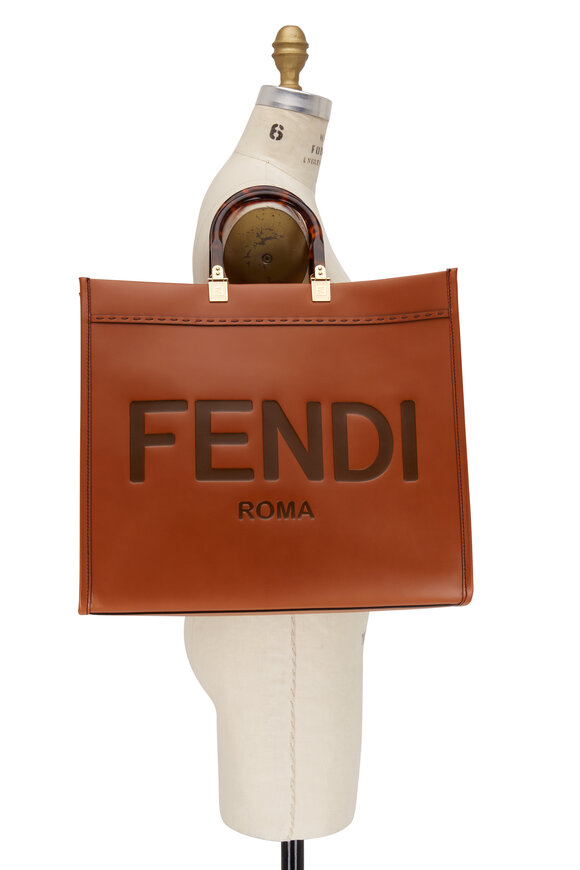 Fendi - Sunshine Cognac Leather Logo Shopper Tote 