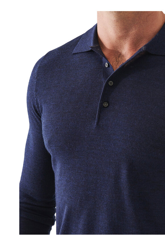 Patrick Assaraf - Navy Merino Wool Long Sleeve Polo