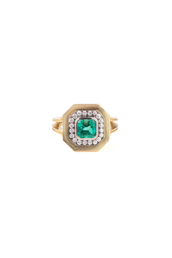 Sylva & Cie Octagon Emerald & Diamond Bezel Ring