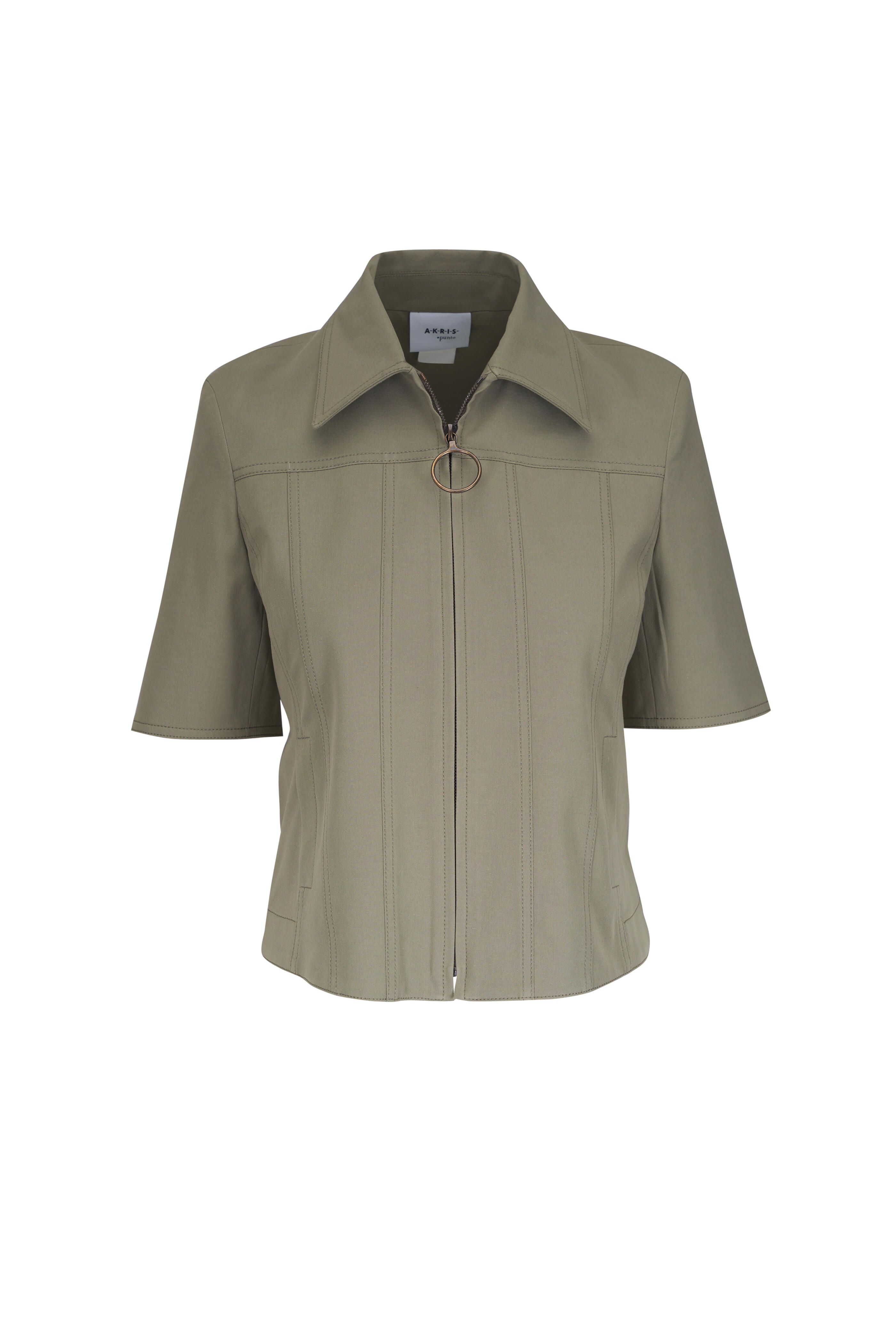 美品　AKRIS punto ジップアップ　ジャケット　コットン　総柄　おしゃれ Akris Punto - Khaki Cotton Short Sleeve Shirt Jacket
