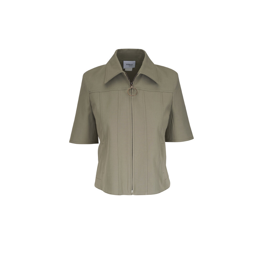 美品　AKRIS punto ジップアップ　ジャケット　コットン　総柄　おしゃれ Akris Punto - Khaki Cotton Short Sleeve Shirt Jacket