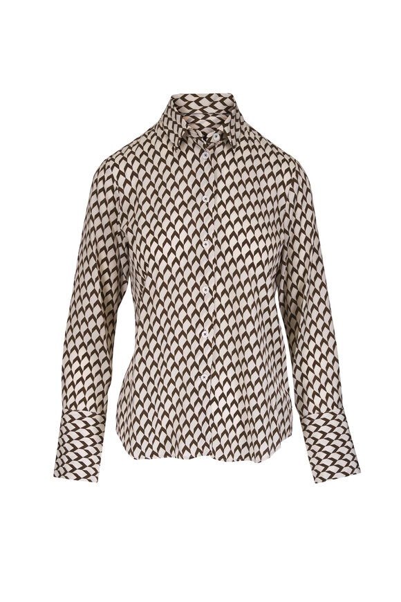 Odeeh Brown Chevron Silk Blouse - view 1