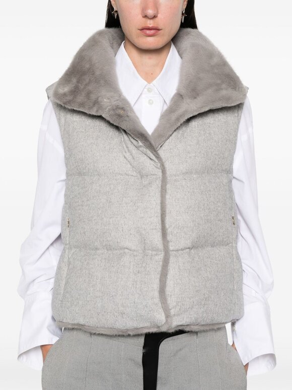 Herno - Pearl Gray Silk & Cashmere Quilted Vest