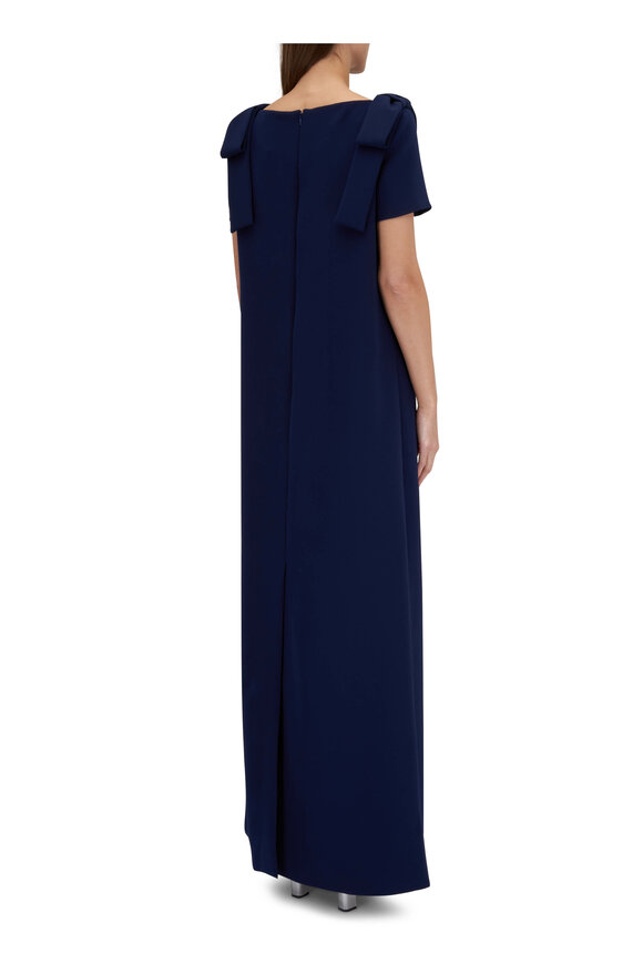 Carolina Herrera - Navy Bateau Neck Bow Shoulder Column Gown