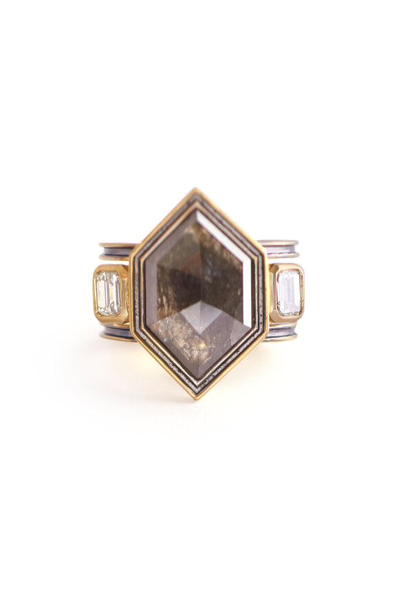 Sylva & Cie Three Rough Cut Diamond Band Ring - view 1