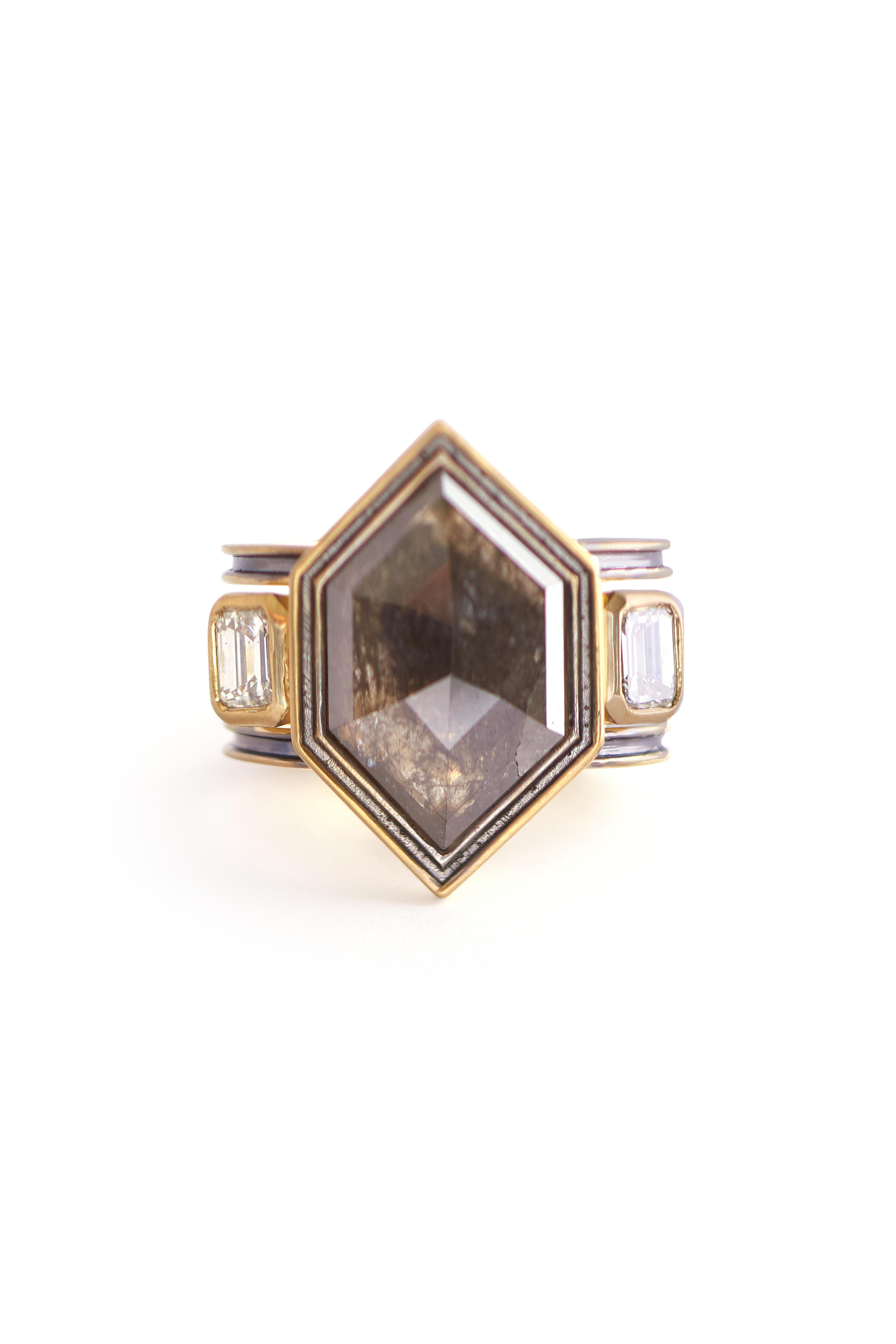 Sylva & Cie - Three Rough Cut Diamond Band Ring - view 1