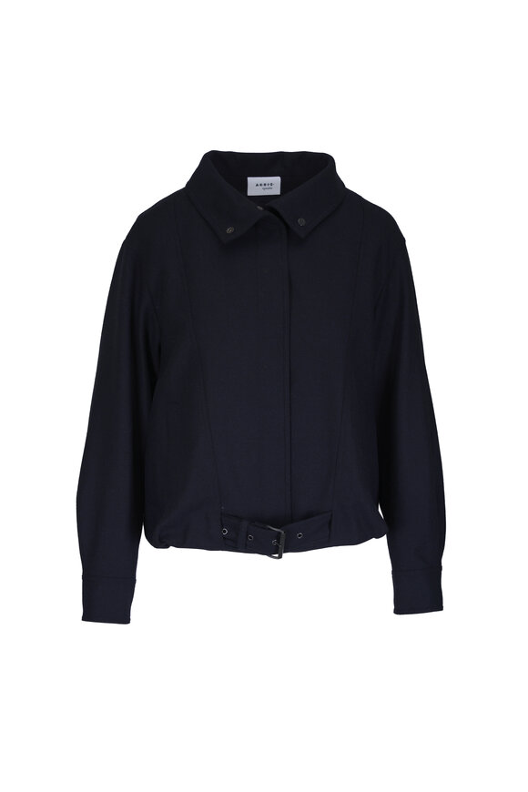 Akris Punto Navy Blue Wool Flannel Blouson Jacket - view 1