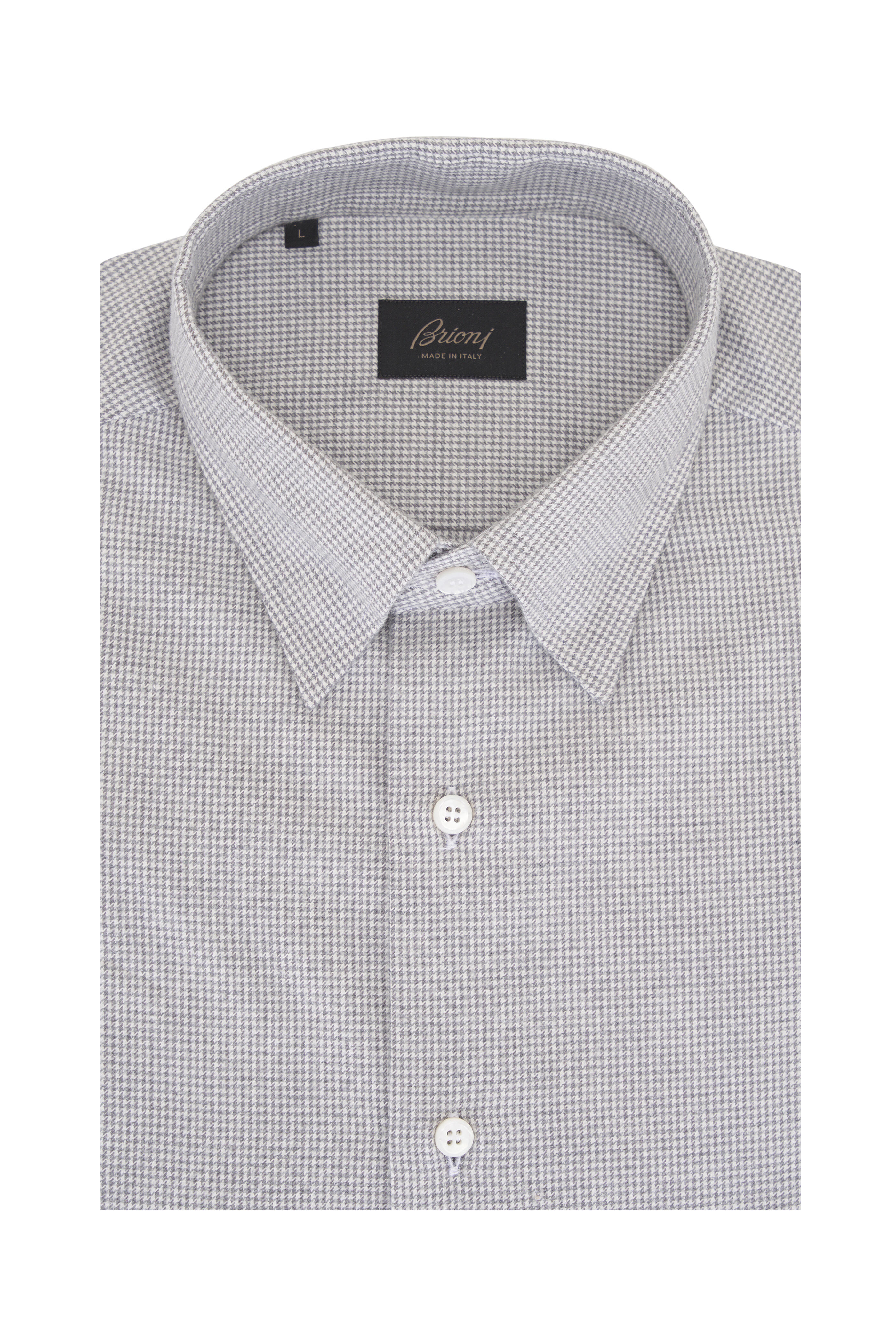 Brioni - White & Gray Micro Houndstooth Sport Shirt