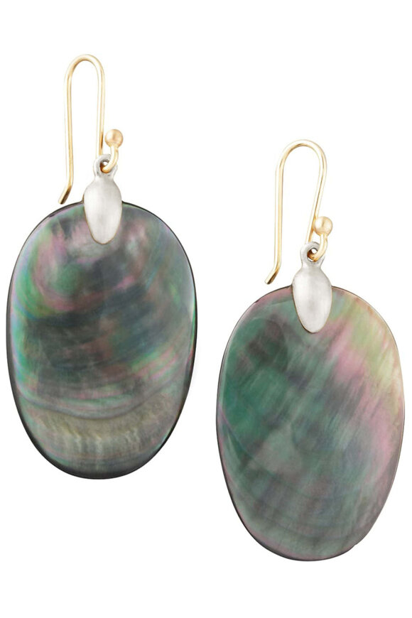 Ted Muehling Silver Black Mother of Pearl Large Chip Earrings