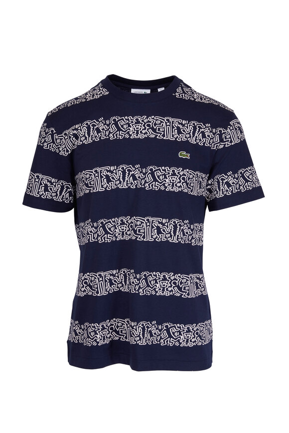 Lacoste - Keith Haring Marine Blue Printed Striped T-Shirt