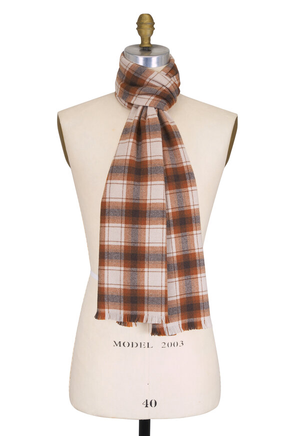 Fratelli Piacenza Tan Check Cashmere Scarf - view 1