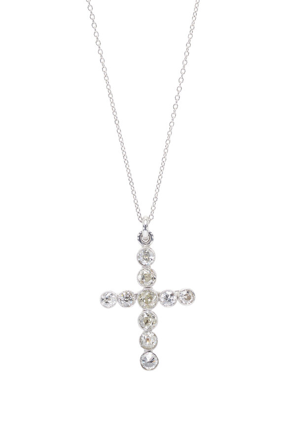 Renee Lewis Antique Euro Cut Diamond Cross Necklace - view 2