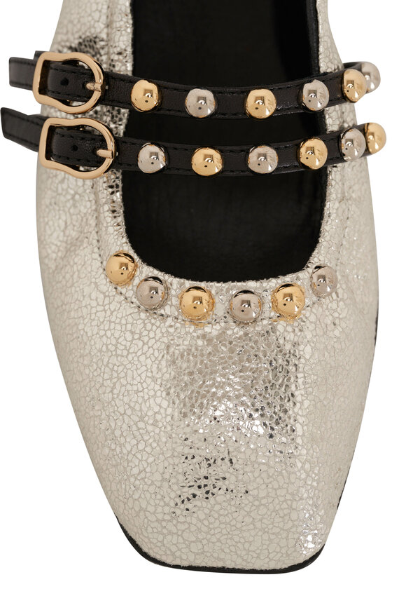 Dorothee Schumacher - Silver Metallic Crackle Leather Stud Ballet Flat