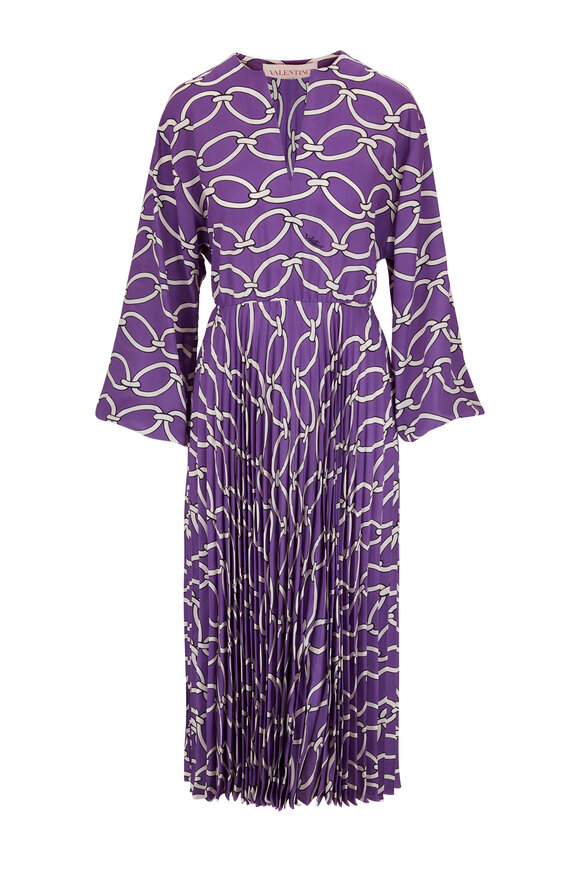 Valentino - Purple Chain Pattern Pleated Midi Dress 