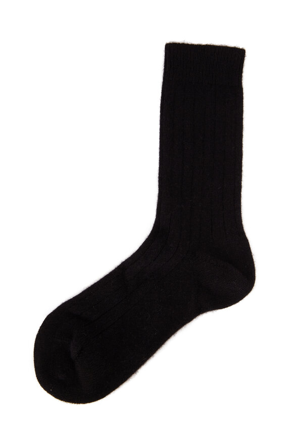 Pantherella  Women's Tabitha Black Ribbed Cashmere Socks
