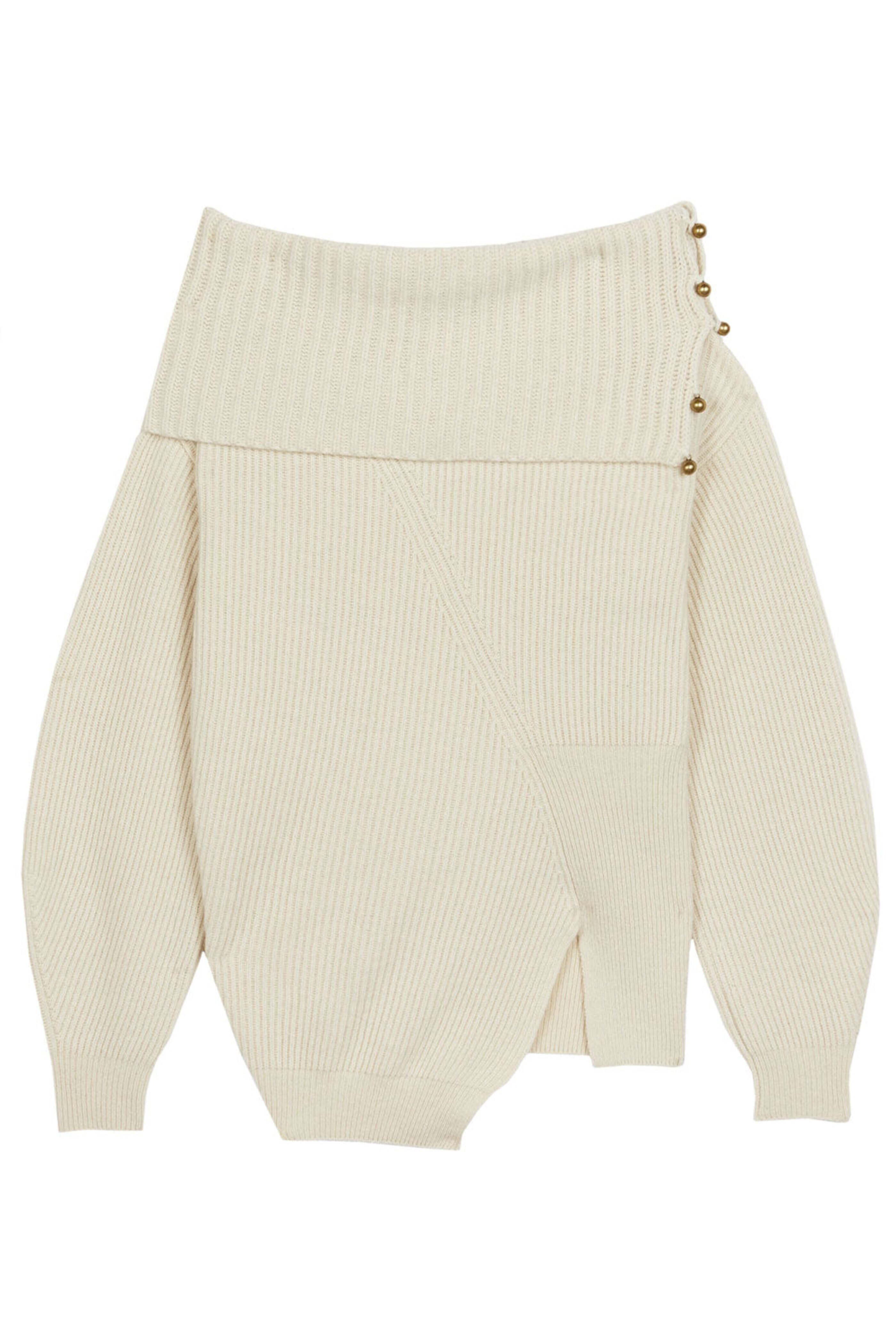Stella McCartney - Cream Cashmere Knit Foldover Neck Sweater