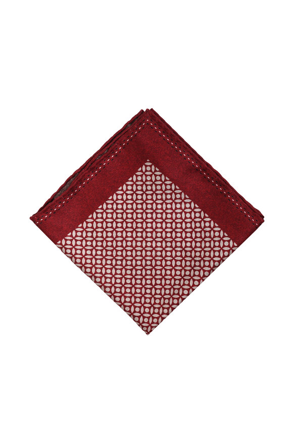 Brunello Cucinelli Red Medallion Print Silk Pocket Square