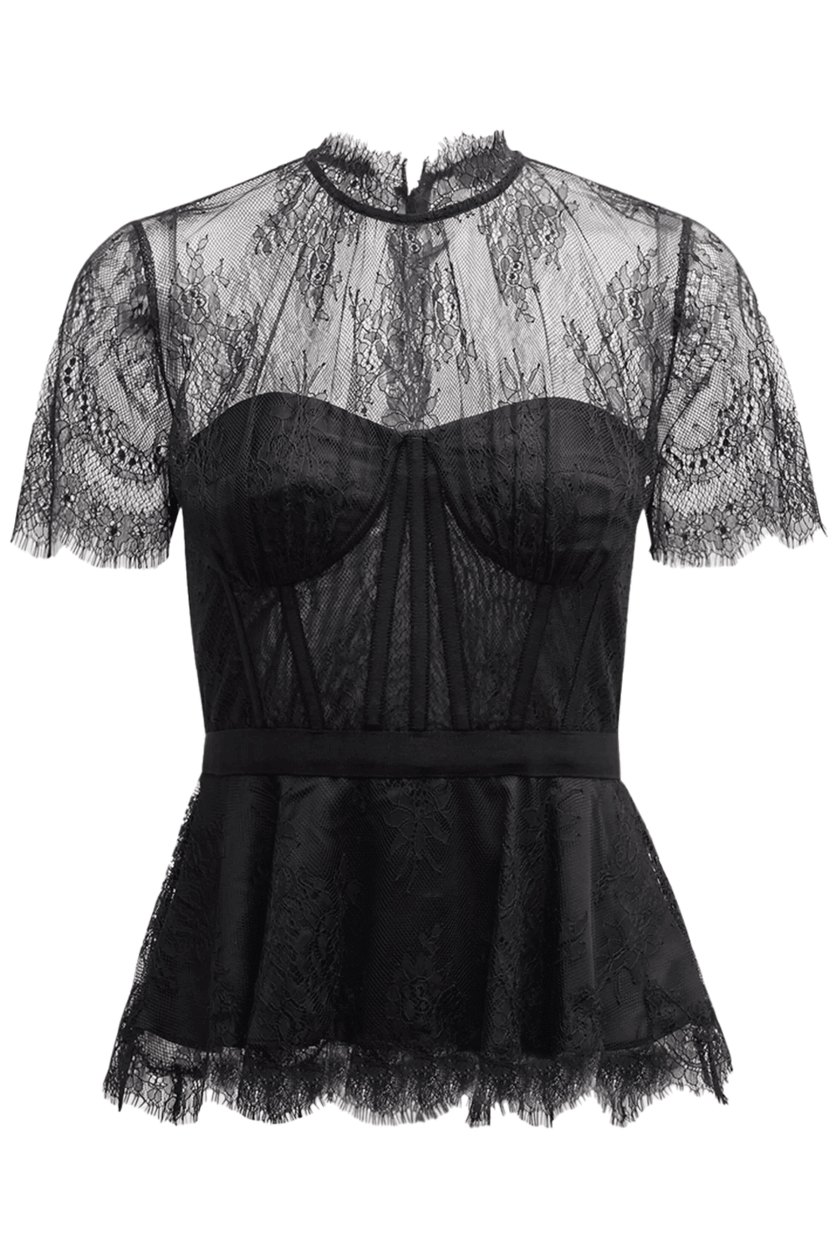 Simkhai - Black Kehlani Lace Short Sleeve Bustier Top