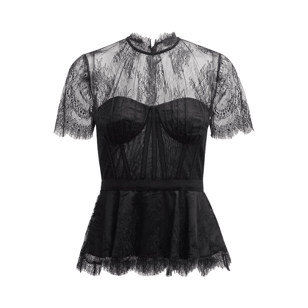 トップス melohana Simkhai - Black Kehlani Lace Short Sleeve Bustier Top