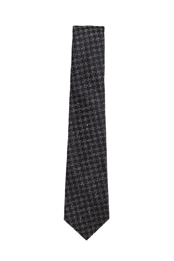 Kiton Charcoal Houndstooth Silk Necktie