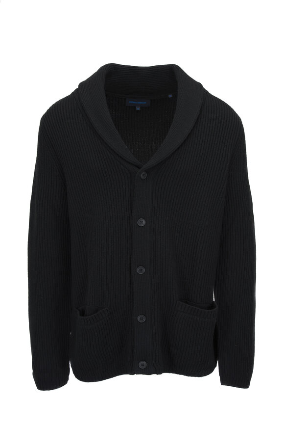 Patrick Assaraf Black Ribbed Shawl Collar Cardigan