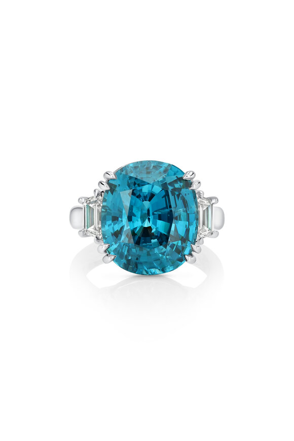 Aaron Henry Platinum Blue Zircon & Diamond Ring - view 1