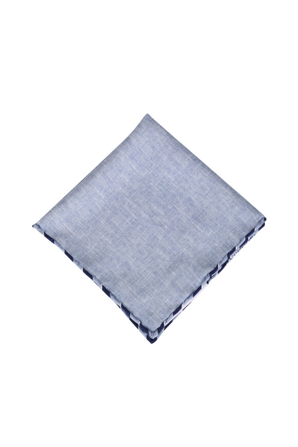 Brunello Cucinelli Light Blue & White Stripe Trim Silk Pocket Square - view 2