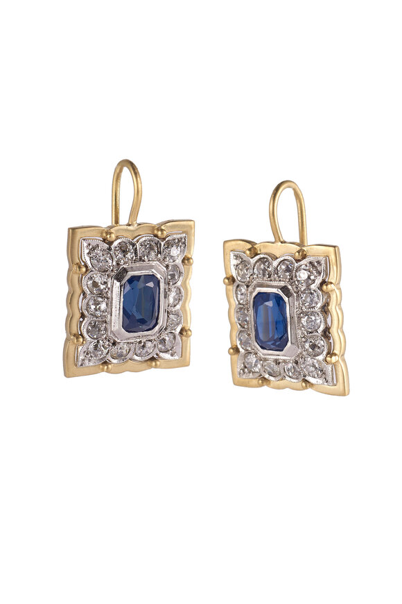Sylva & Cie 18k Yellow Gold Sapphire Art Deco Earring - view 1