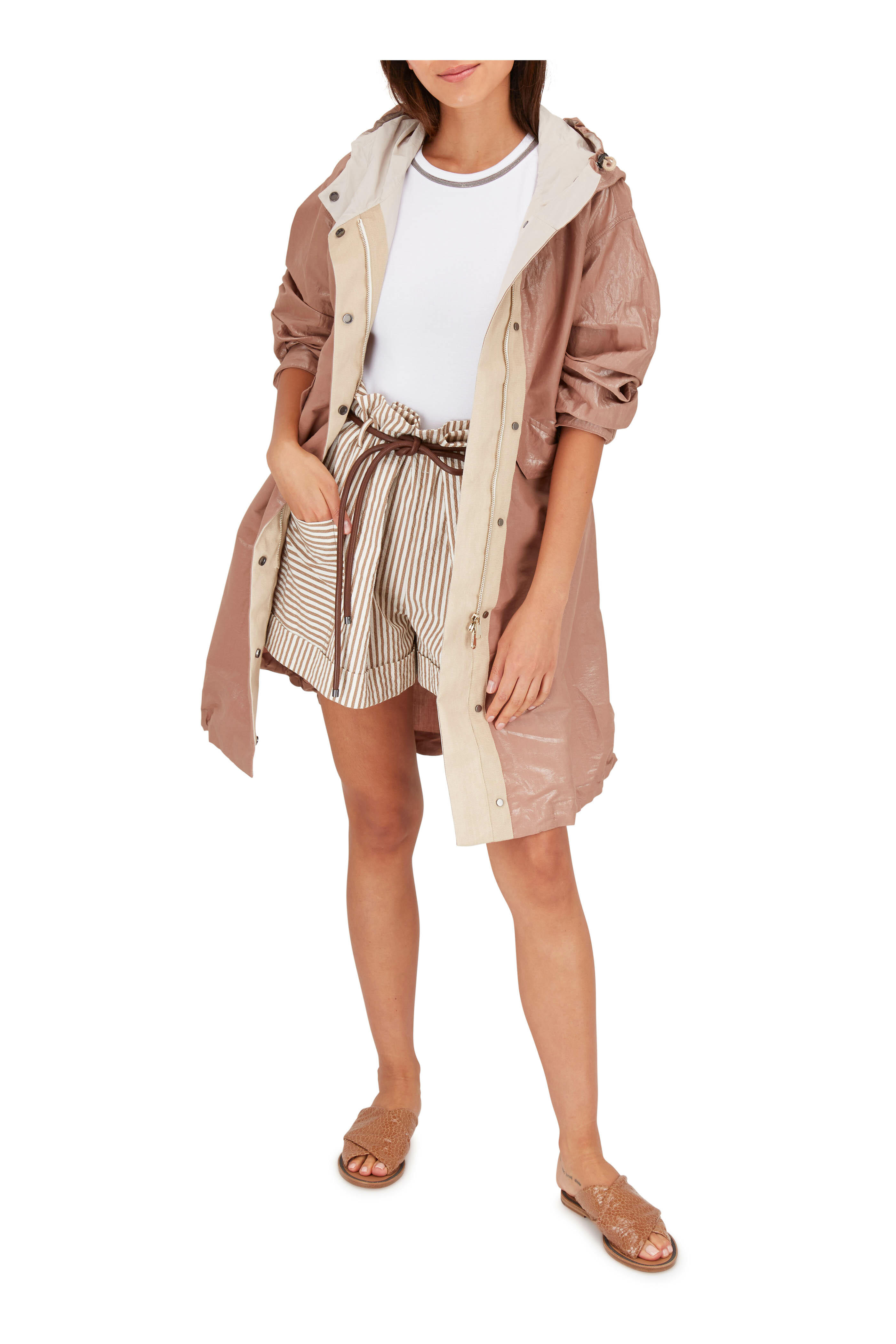 Brunello Cucinelli - Light Brown Textured Leather Criss-Cross Sandal