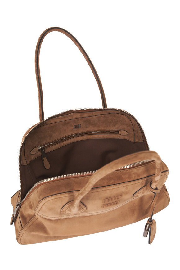 Miu Miu Medium Vivant Cocoa Brown Suede Satchel - view 8