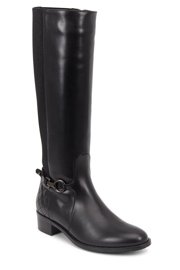 Aquatalia - Oralie Black Leather Tall  Boot, 35mm