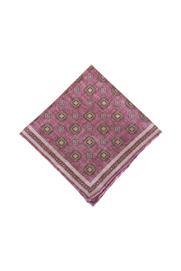 Brunello Cucinelli Mauve Geometric Silk Pocket Square