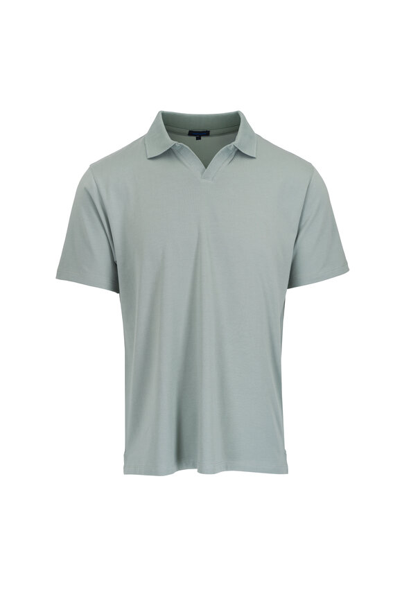 Patrick Assaraf Green Cotton Johnny Collar Polo