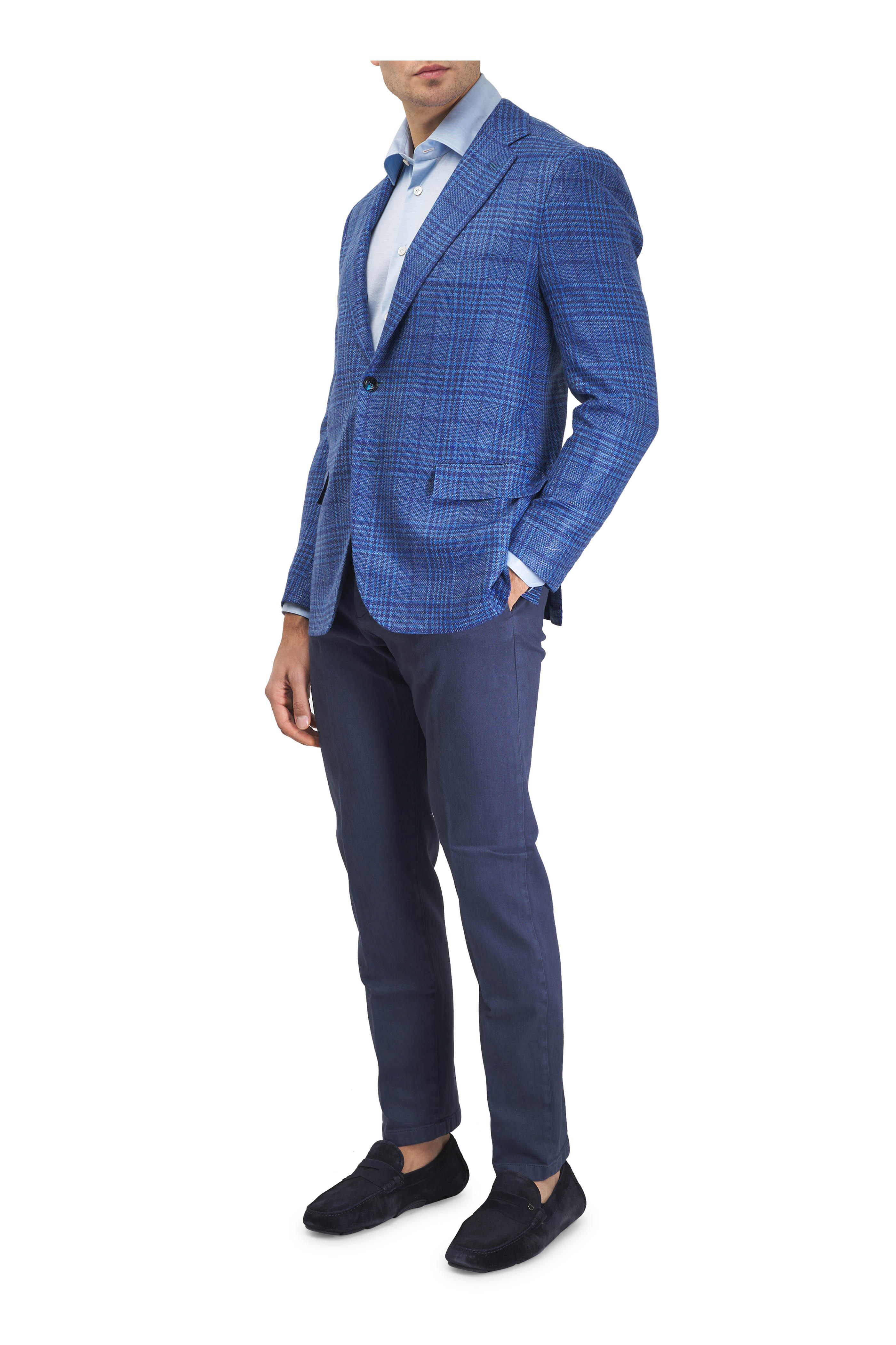 Kiton - Navy Plaid Wool, Cashmere, Silk & Linen Sportcoat
