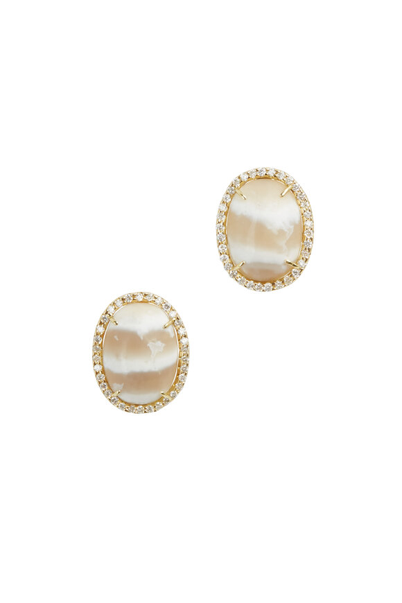 Kimberly McDonald - Yellow Gold Striped Chalcedony Diamond Earrings