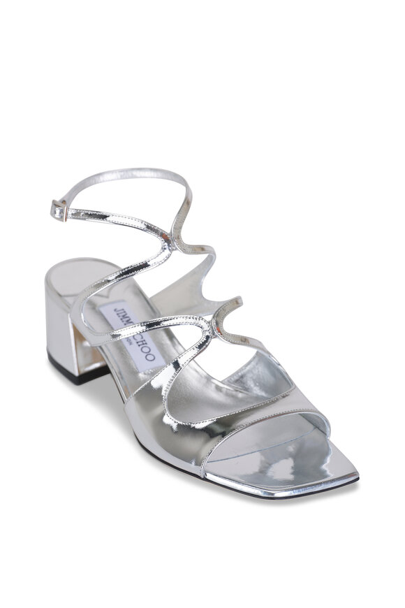 Jimmy Choo Azilia Silver Ankle Strap Sandal, 45mm 