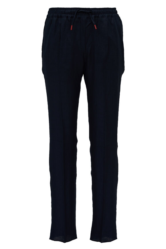 Kiton - Navy Drawstring Linen Pant