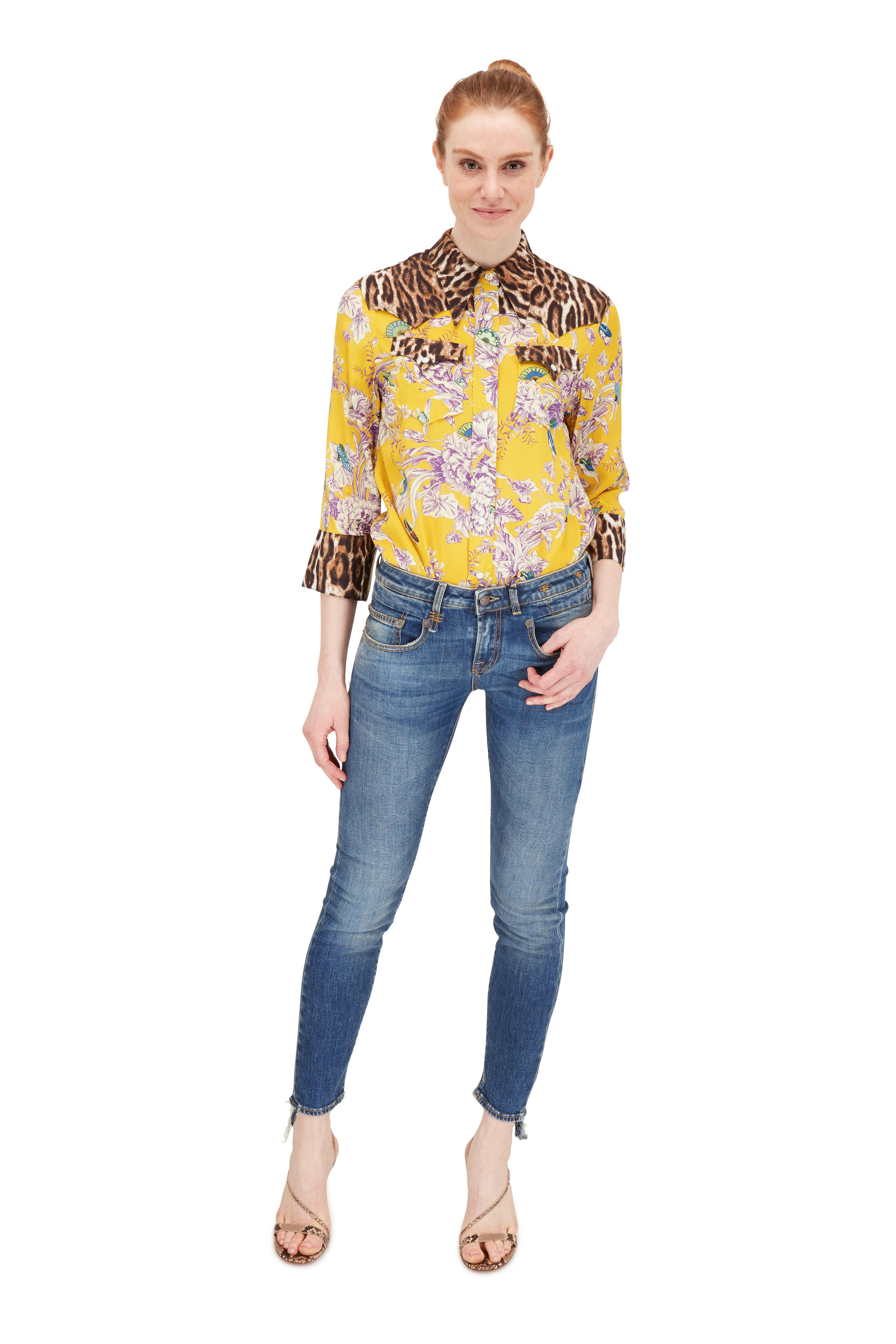 R13 Mustard Floral Exaggerated Collar Western Shirt