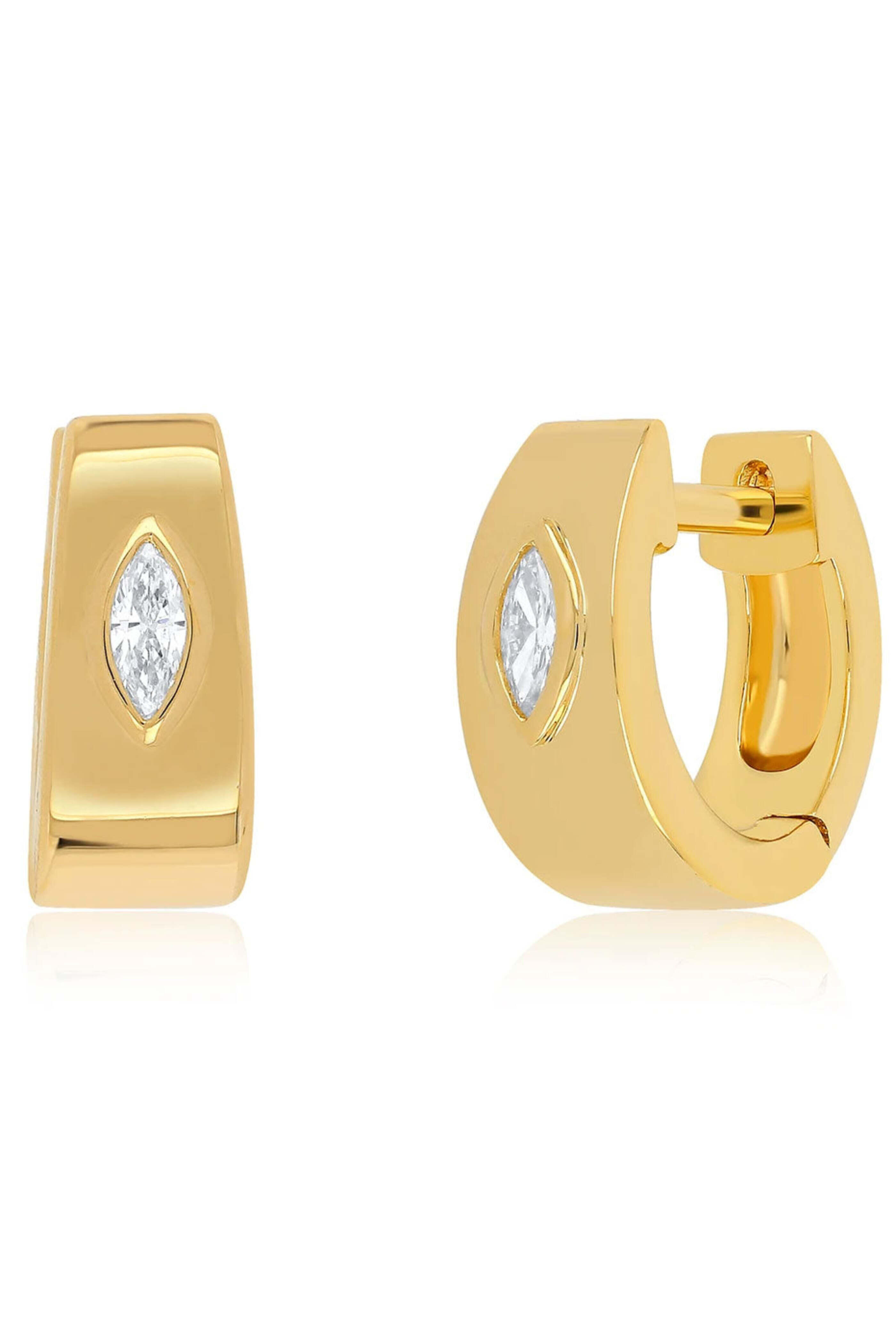 Ef Collection - Yellow Gold Diamond Marquise Jumbo Huggie Earrings