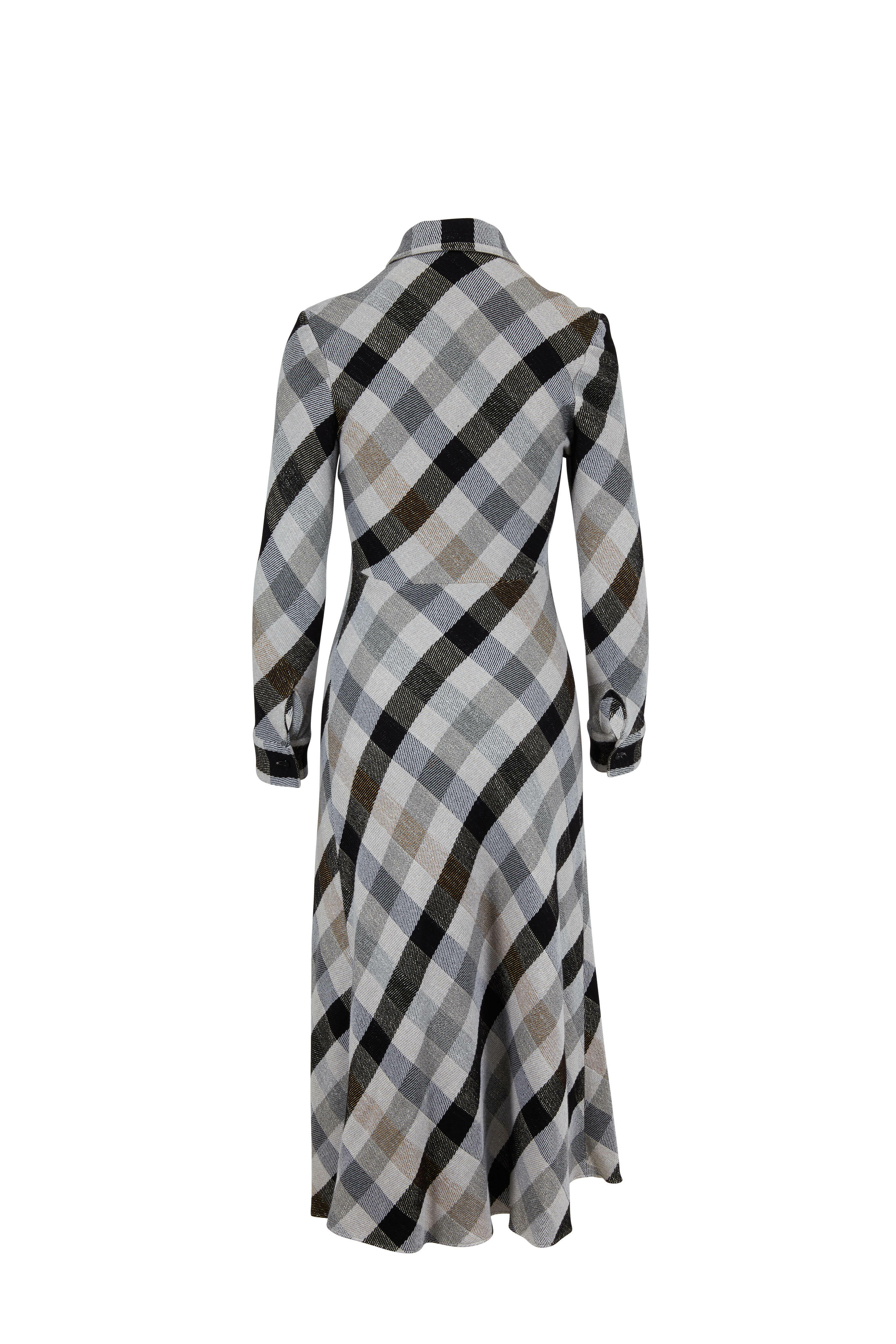 Rosetta Getty - Gray & Black Plaid Long Sleeve Shirtdress