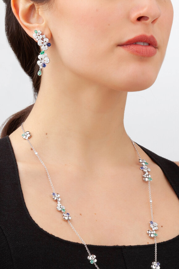 Miseno 18k White Gold Diamond Sapphire & Emerald Earring