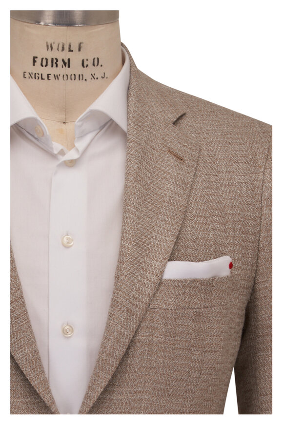 Kiton Tan Herringbone Cashmere Blend Sportcoat