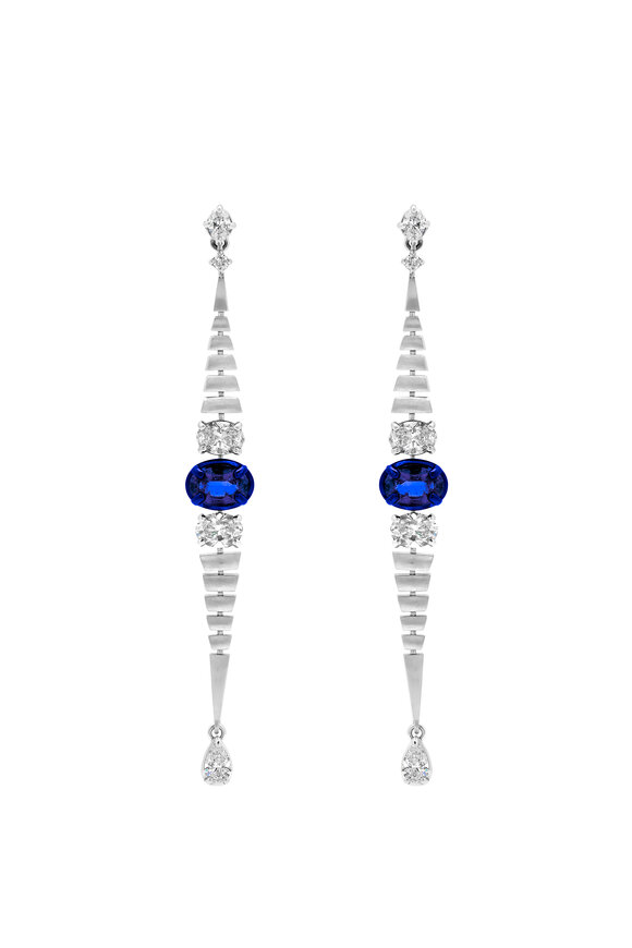 Mariani 18k White Gold Diamond & Sapphire Wishbone Earring