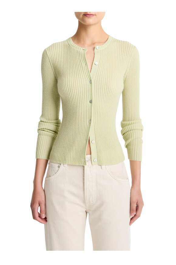 Vince Pale Fern Ribbed Cashmere & Silk Cardigan - view 2