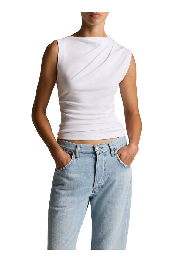 Vince Optic White Cotton Draped Sleeveless Top - view 2
