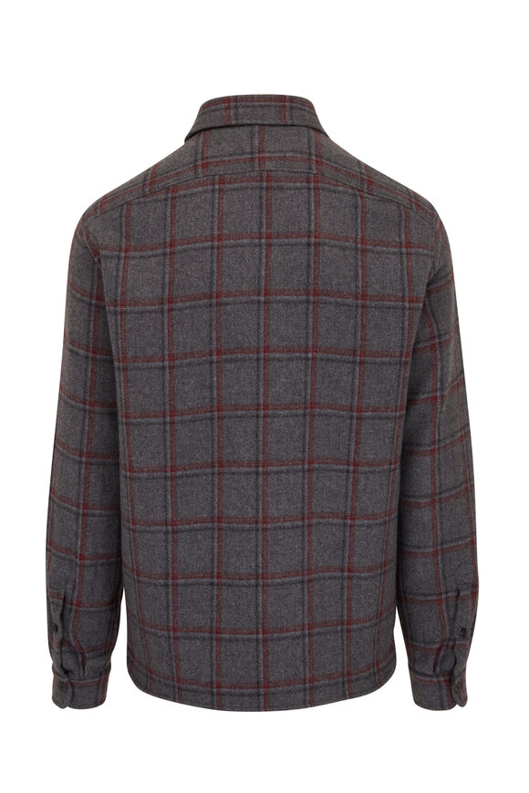 Isaia - Gray & Red 2-Ply Windowpane Overshirt 