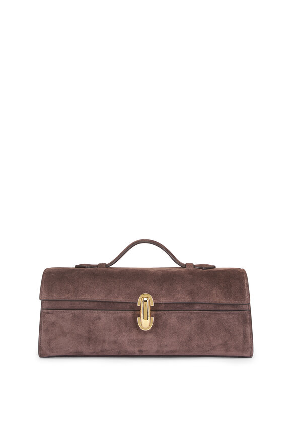 Savette Slim Symmetry Pochette Coffee Suede Top Handle Bag - view 1