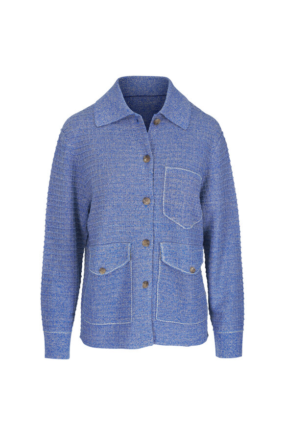 Guest in Residence Blue Linen & Silk Textured Waffle Jacket - view 1