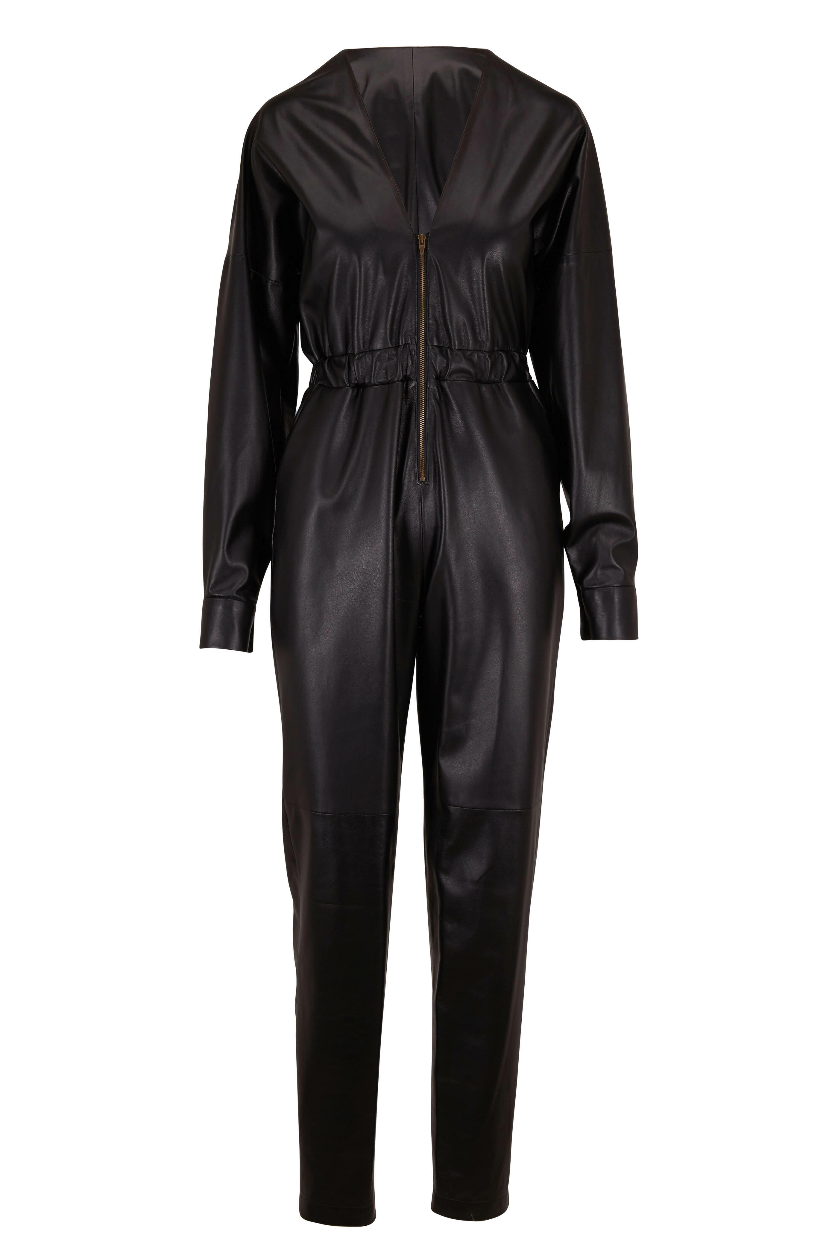 Zeynep Arcay - Black Leather Front Zip Jumpsuit