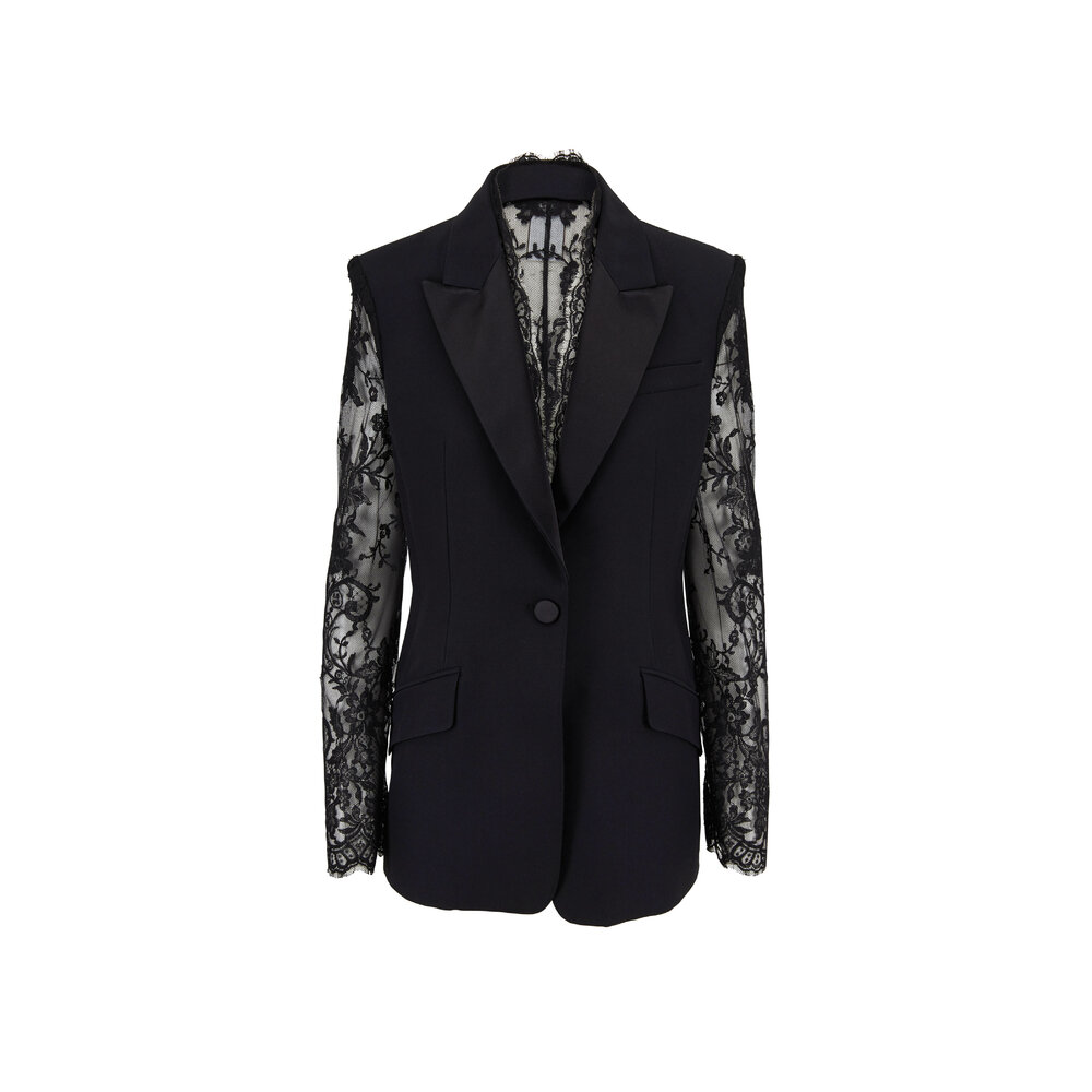 McQueen - Black Lace Sleeve & Back Single Button Jacket